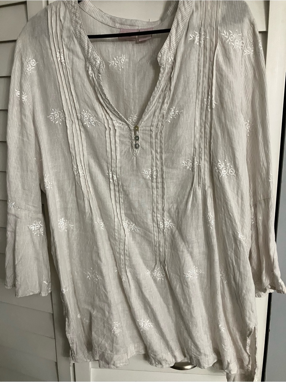 St. Tropez Cream Embroidered V-Neck Tunic